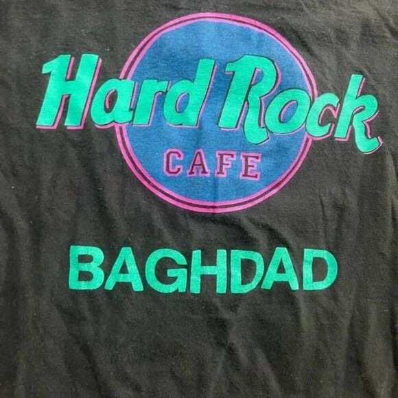 Vintage 1990s Hard Rock Baghdad Black T‑Shirt – XL Retro Graphic Tee – Hard Rock - Picture 6 of 7